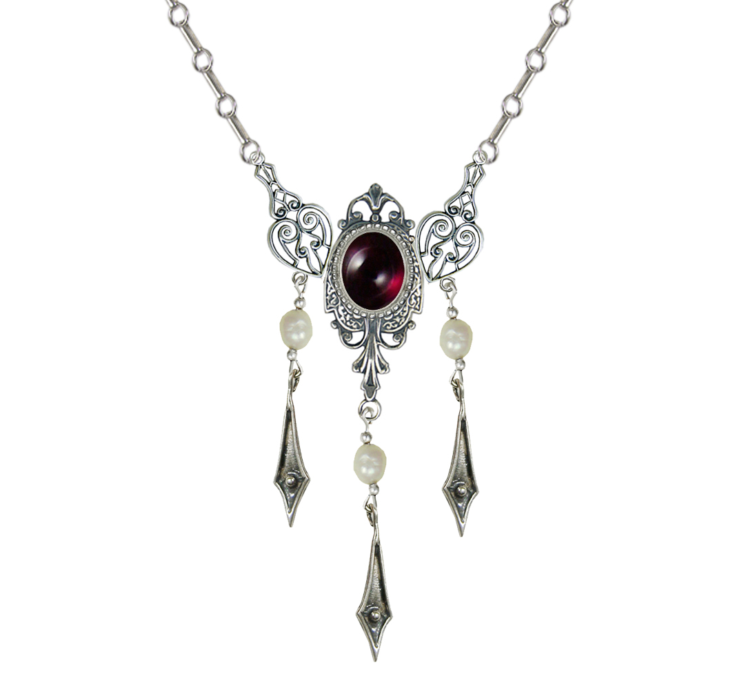 Sterling Silver Victorian Necklace With Garnet